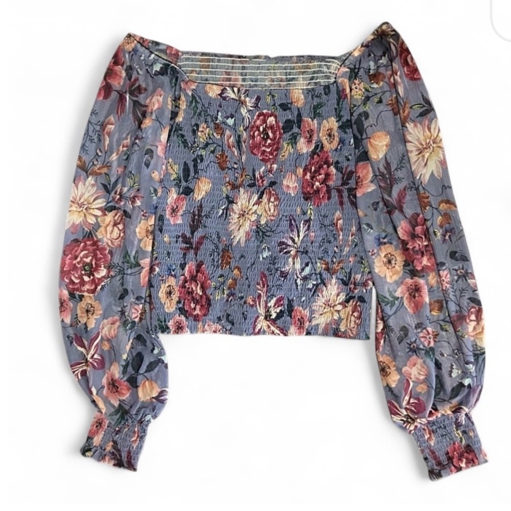 Anthropologie Floral Smocked Off-Shoulder Top Large